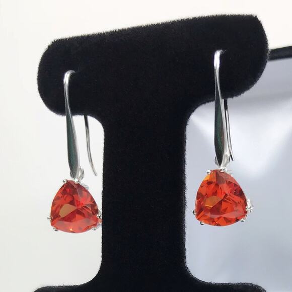 Beautiful 7ctw Trillion Cut Padparadscha Sapphire Earrings Orange Sapphire - Picture 2 of 6